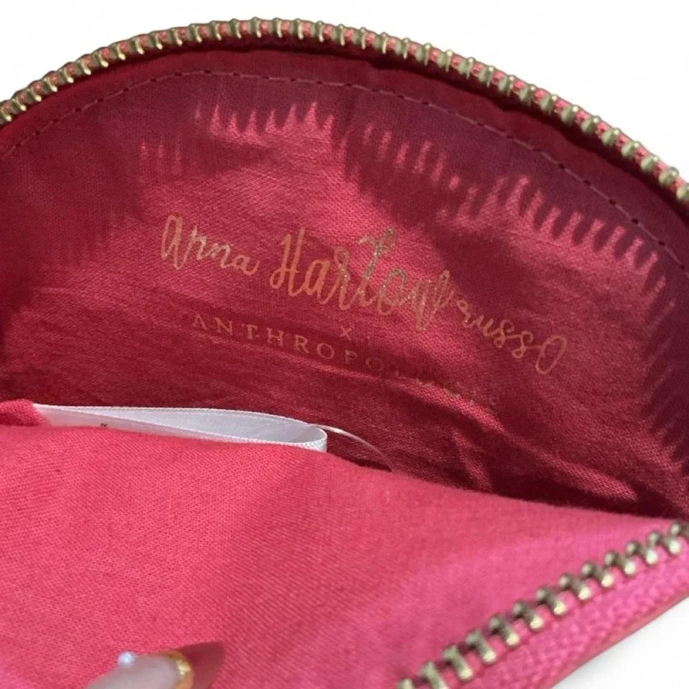 Anna Harley Russo Anthropologie Coin Makeup Purse Pink Like New Beaded Floral